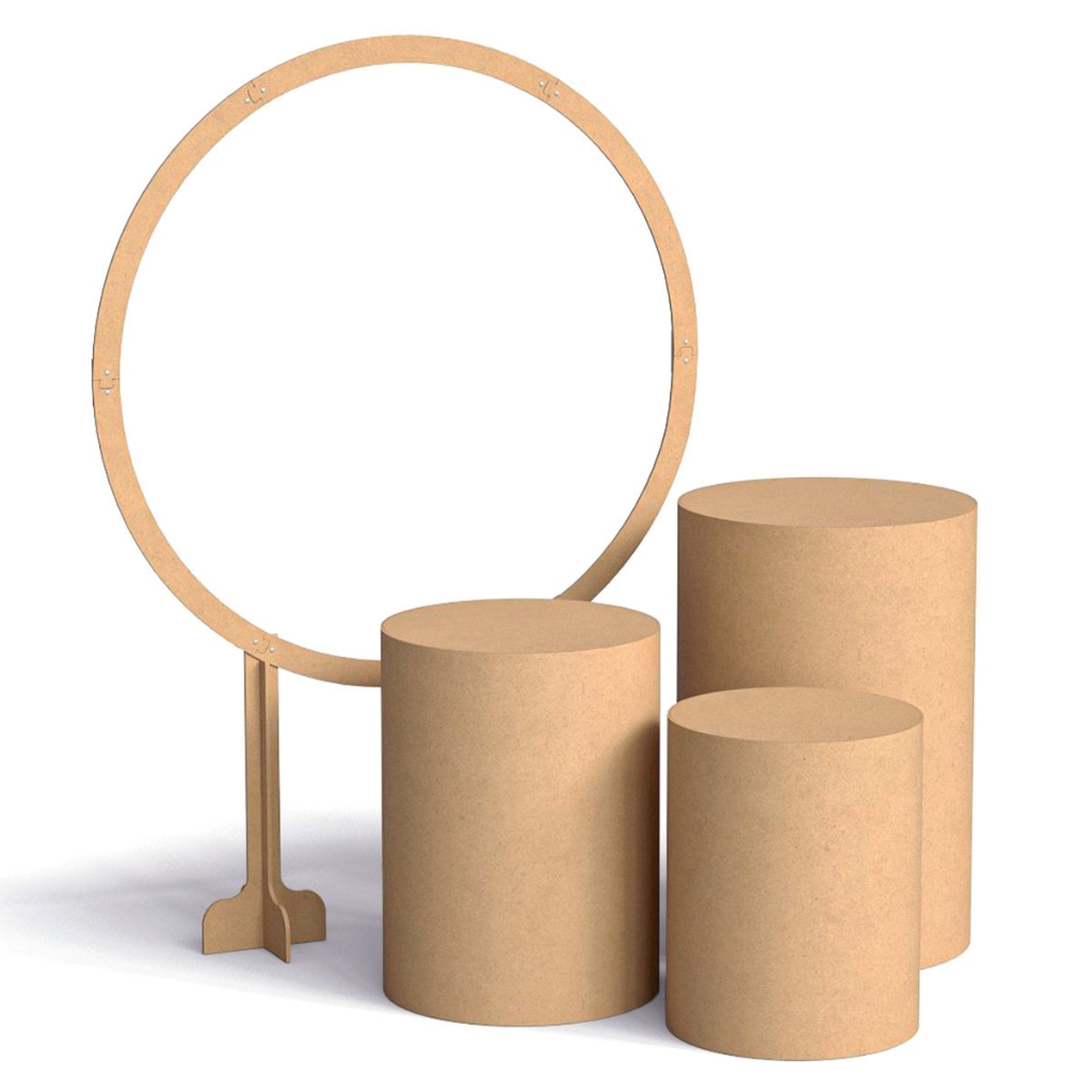 Trio De Cilindros Em MDF Cru P M G Painel Redondo 