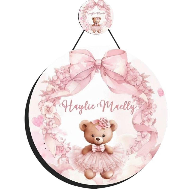 enfeite porta maternidade ursinha personalizado em