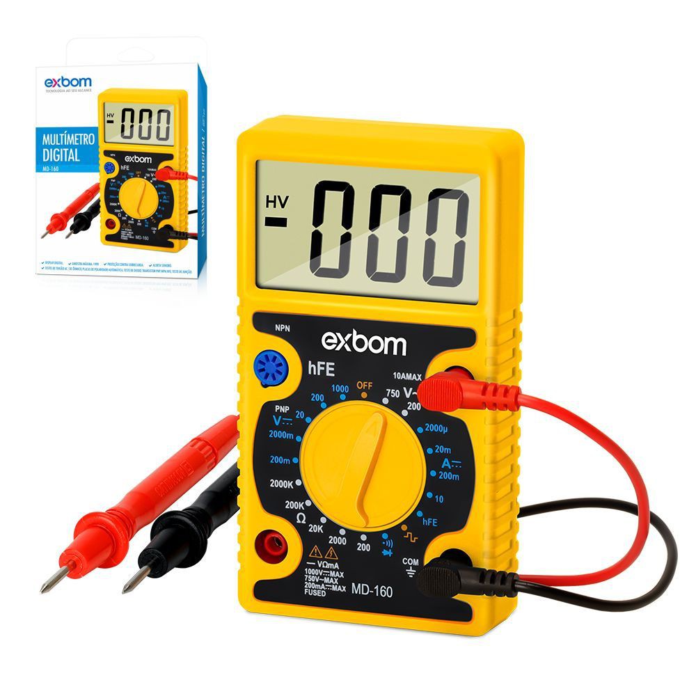 Multímetro digital MD-160 DC/AC/Diodo/Transistor/