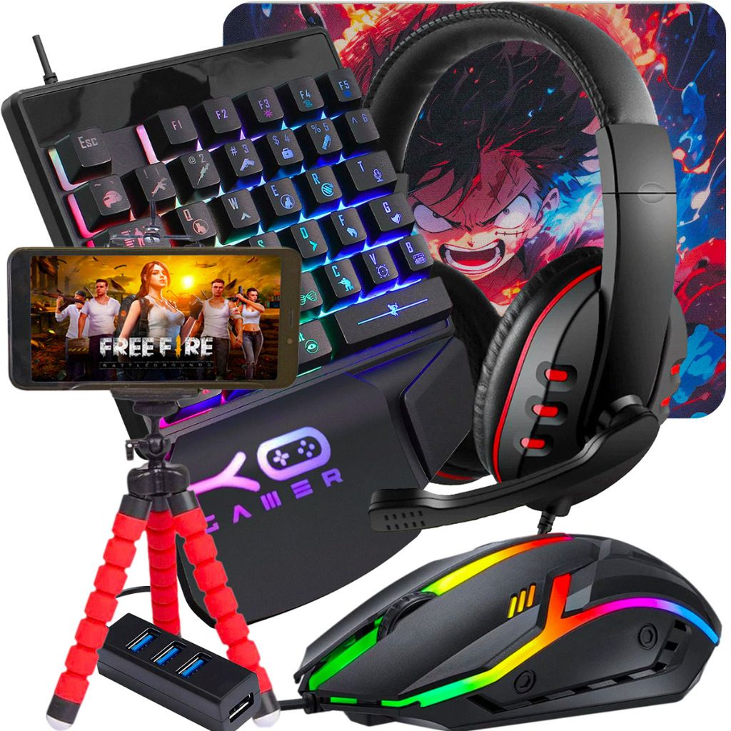 Kit Mobilador Teclado de Uma Mão + Headset Gamer 