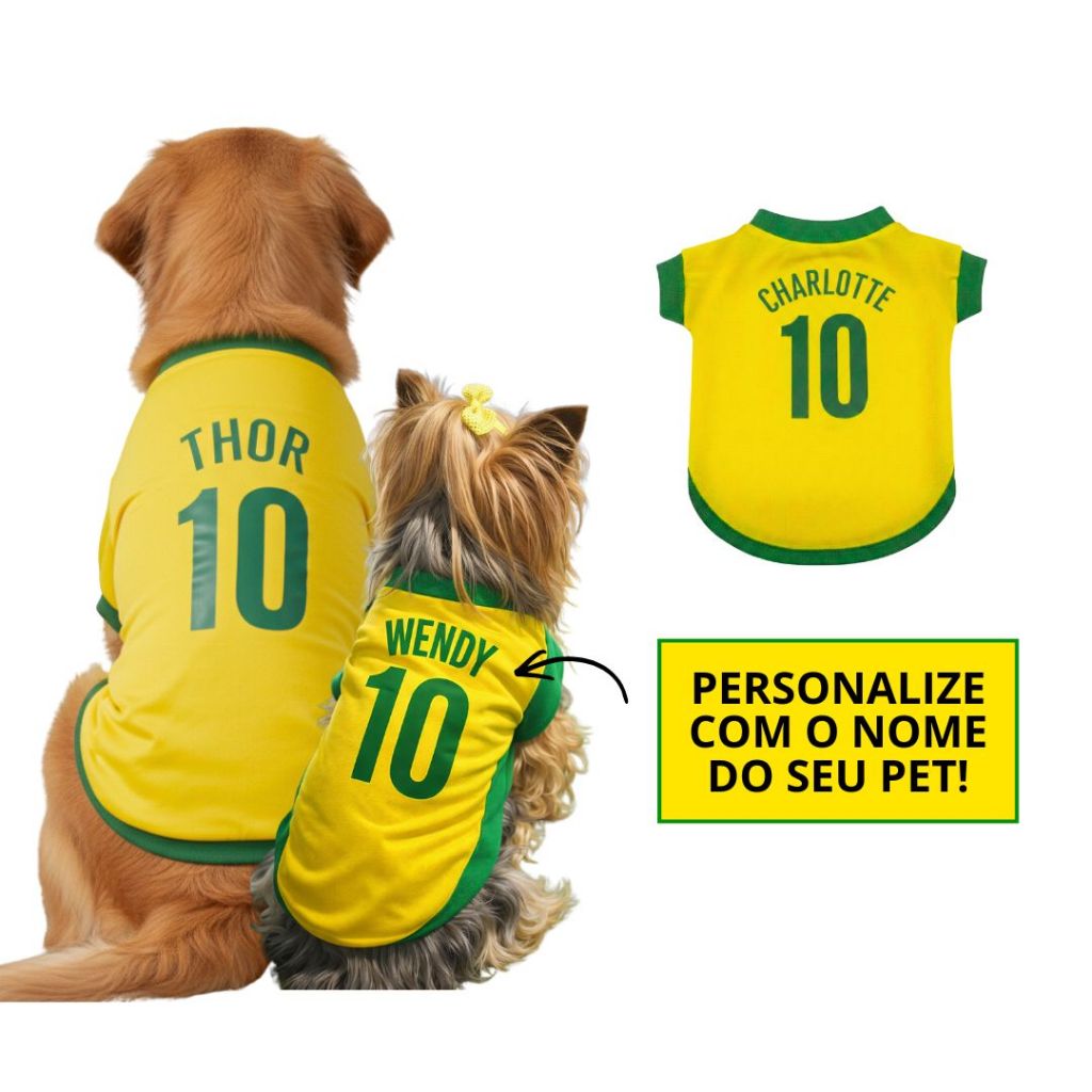 Roupinha Para Pet Personalizada Brasil Copa Do Mun