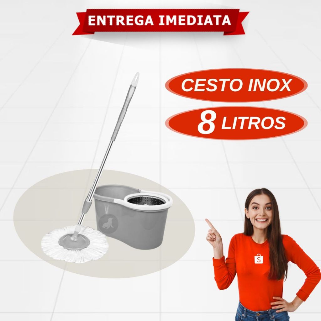Balde Esfregão Giratório Inox Mop Pro Fit Limpez