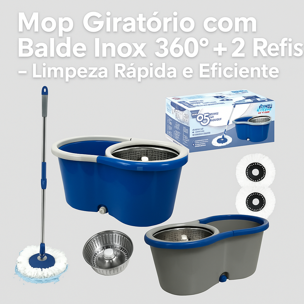 Mop Giratório com Balde Inox 360. + 2 Refis Esfre