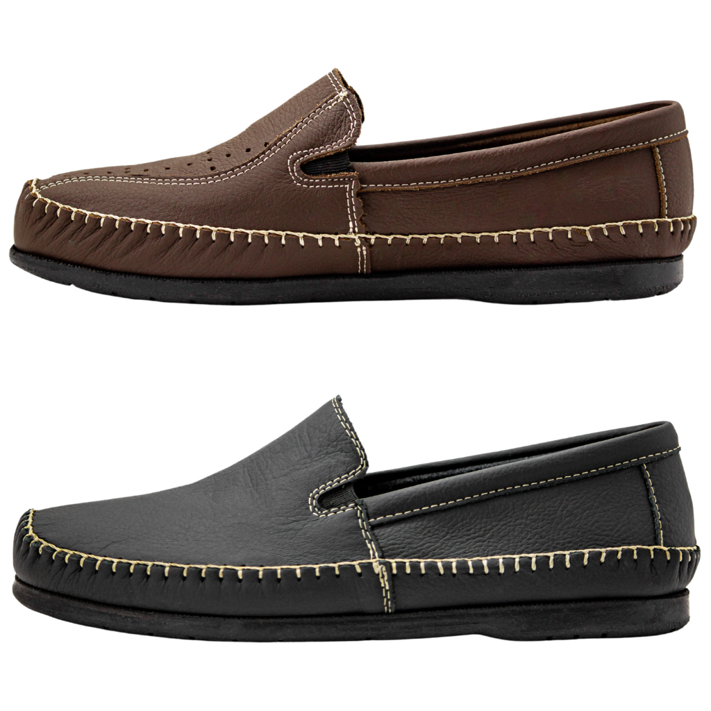 Kit 2 Pares Sapato Mocassim Couro Legítimo Mascul