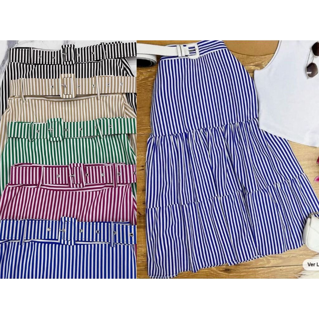 Saia 3 Marias Com Cinto Estampado Listrada -0232