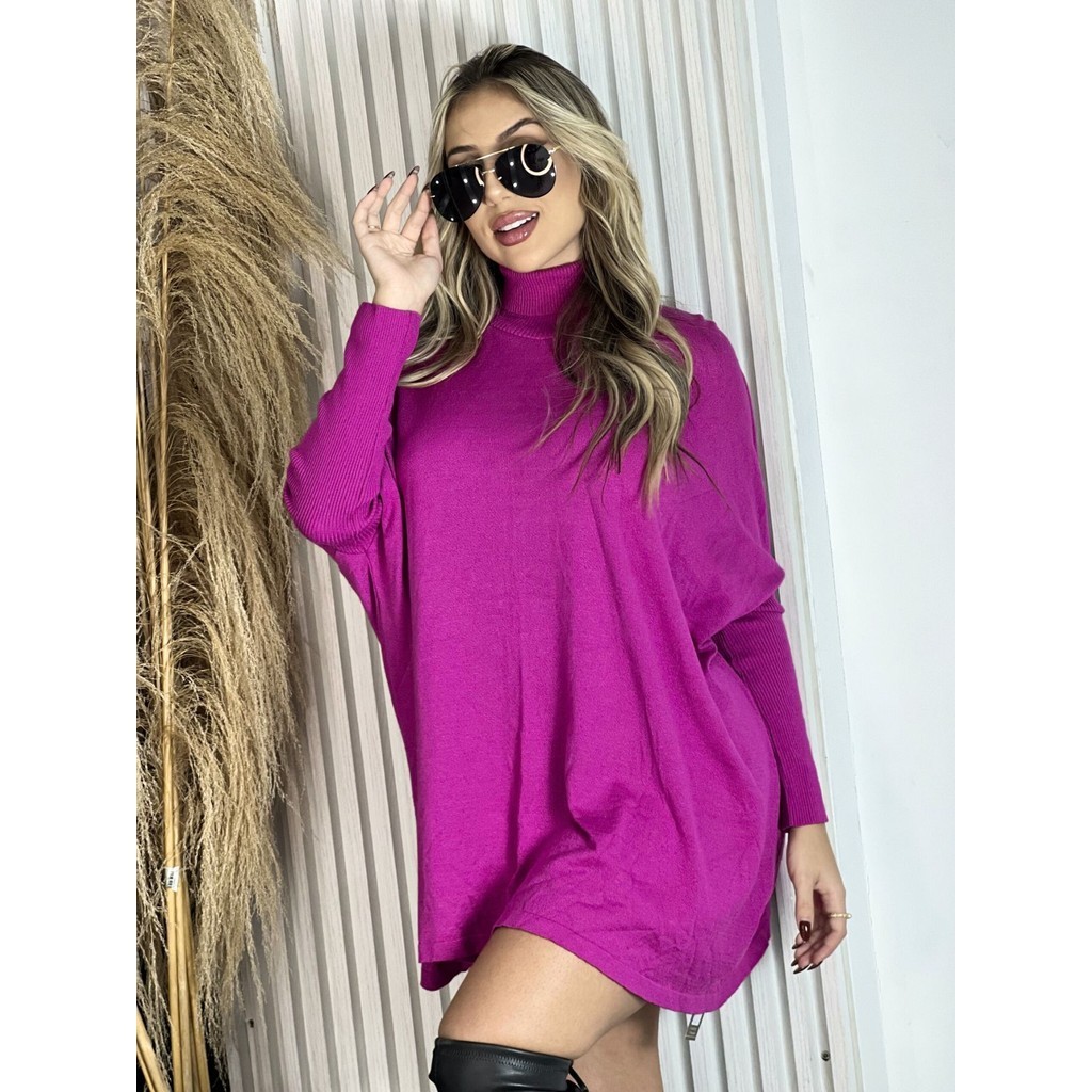 Blusa Poncho Feminina Suéter Modal Gola Alta Pluz