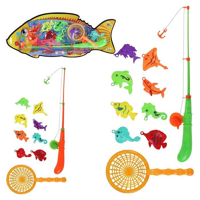 brinquedo Pega peixe com vara e 8 peixes