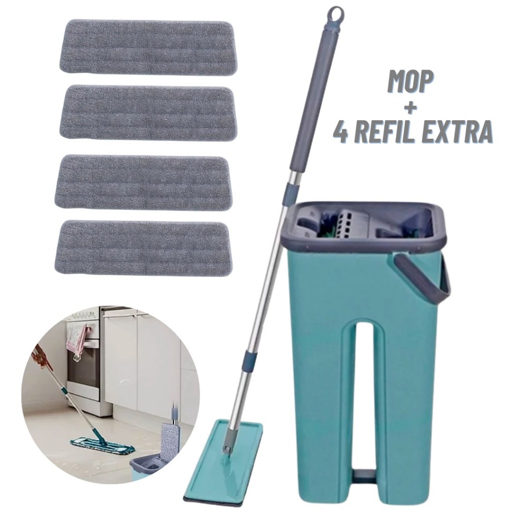 Mop Flat Esfregão Com Balde Rodo Mágico Lava Sec
