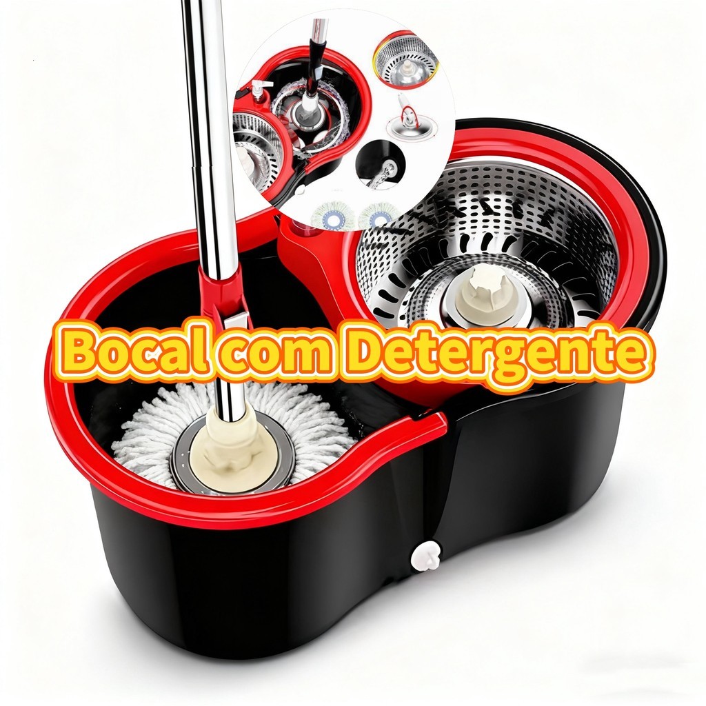 Mop Inox Giratório140cm + 2 Refils + 14 L Balde c
