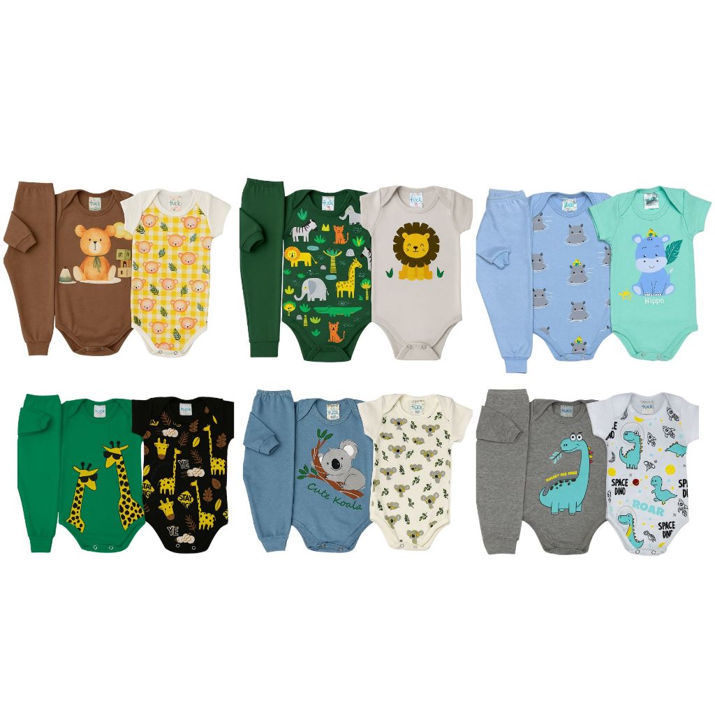 Kit 3 a 15 peças body de bebê LONGO MENINO sorti