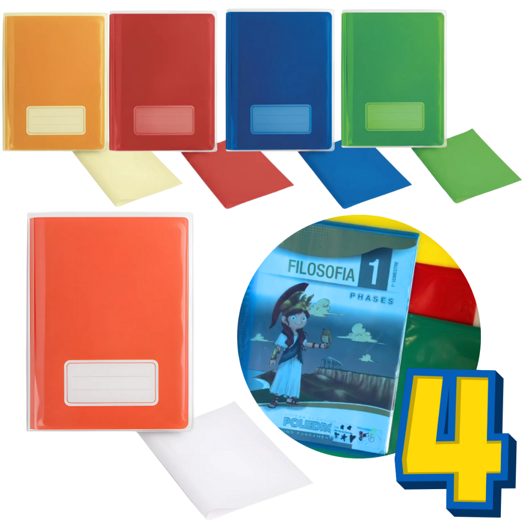 Kit 4 Capa P/ Caderno Brochurão Protege Transpare