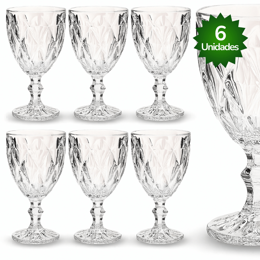 Jogo de Taças Diamante Copo Vidro Transparente Bi