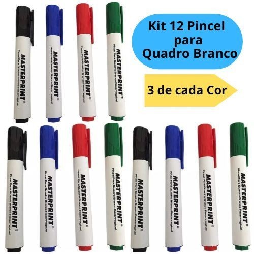 Kit 12 Pincel Quadro Branco Recarregável Nas Core
