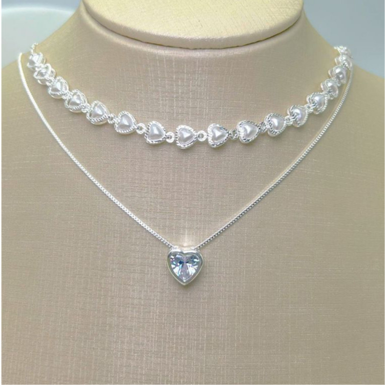 KIT 2 Choker Colar de pérolas de coração + Cola