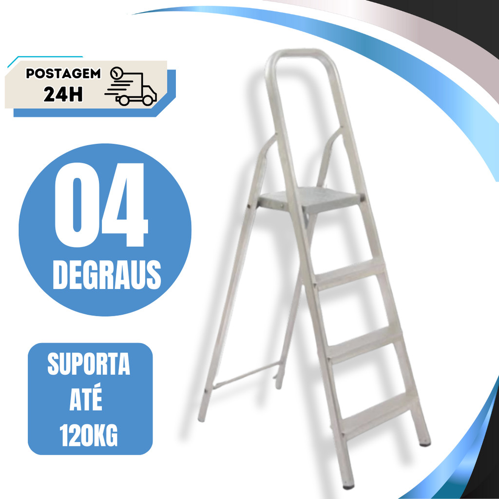 Escada 4 Degraus Alumínio Doméstica Dobrável Fo