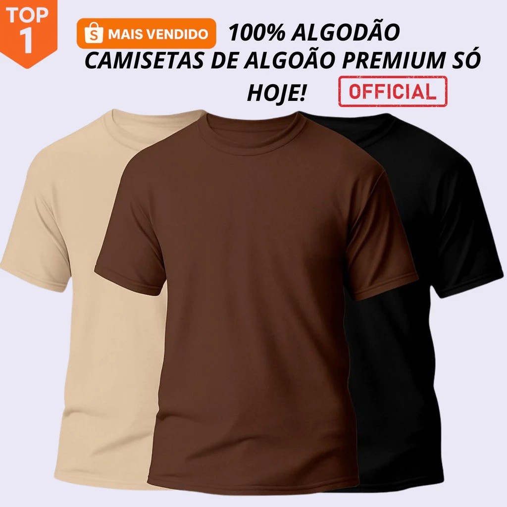 KIT 3 Camisas 100% algodão masculinas basicas str