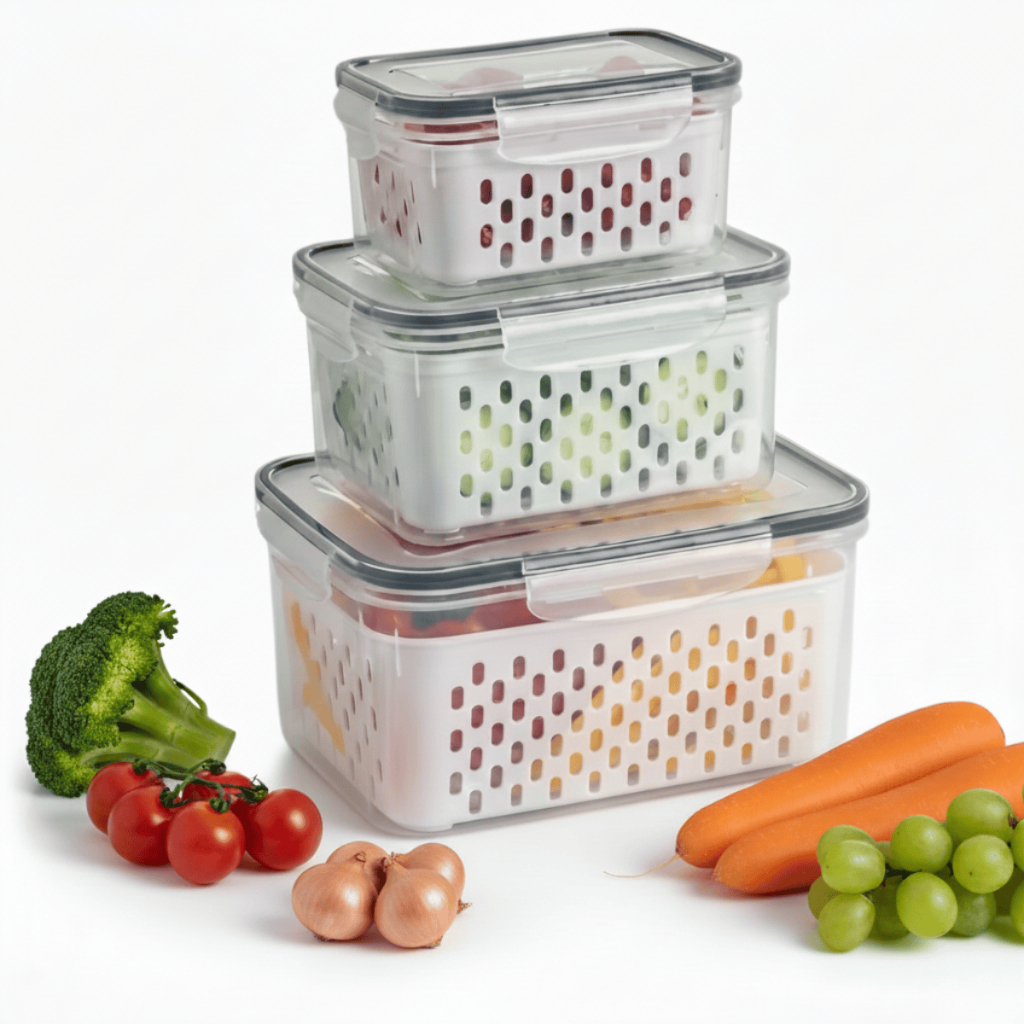 Kit 3 Organizadores de Geladeira Potes Herméticos