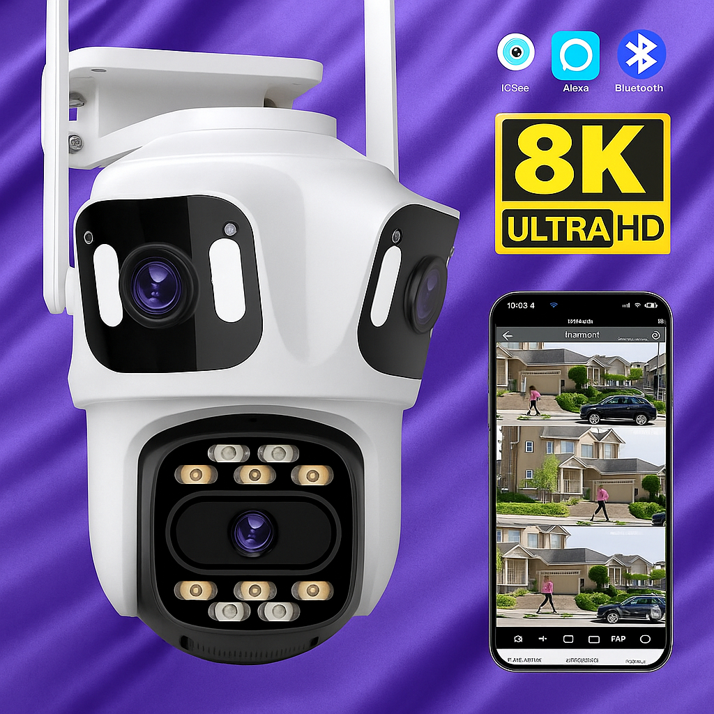 Câmera de segurança wifi 8K HD 360 graus multi-l