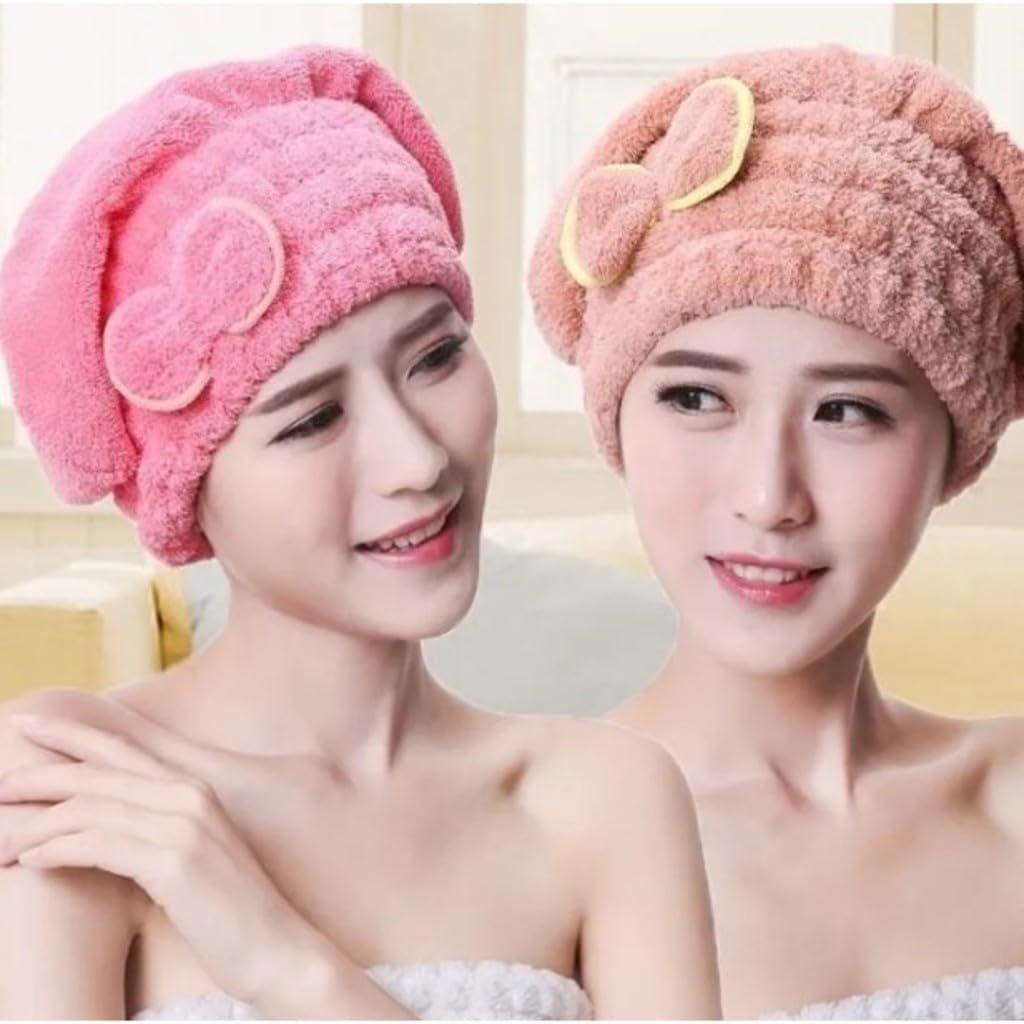 Kit 2 Toucas Toalha Lacinho De Secar Cabelo Microf