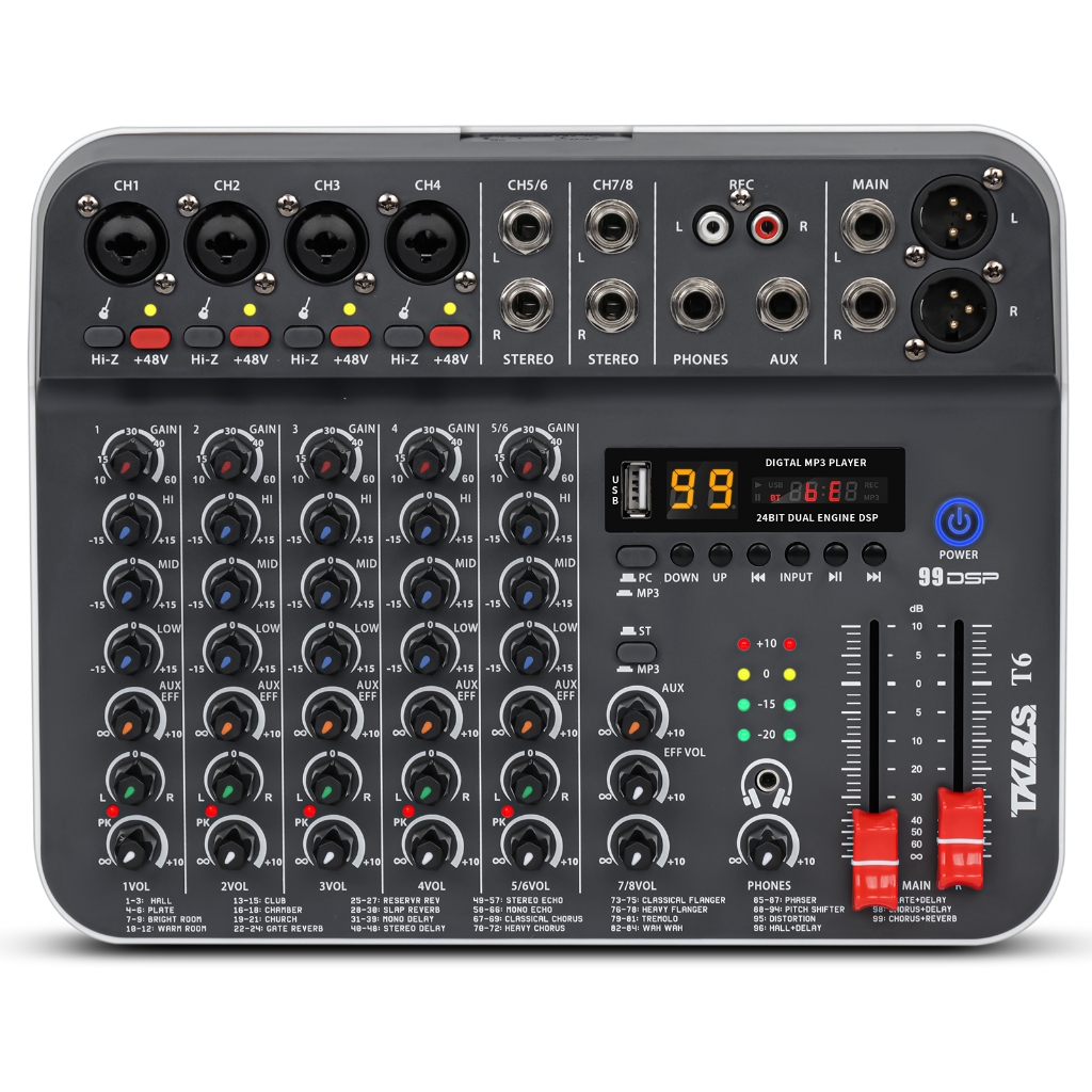 Mesa de Som Profissional T6 6canais Áudio bluetoo