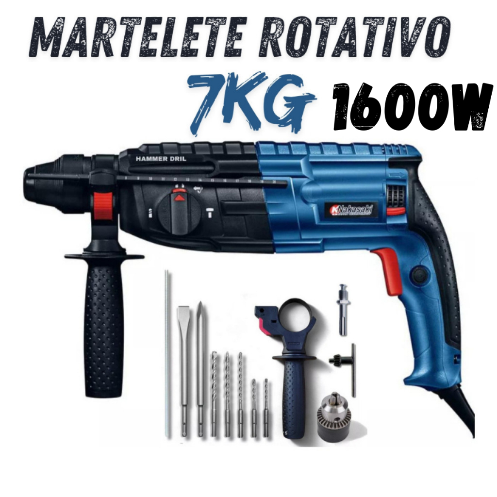 Martelete Rotativo Rompedor 1600w + Maleta 12 Pe