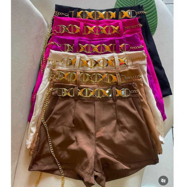 Short Feminino Estiloso Alfaiataria Cintura Alta  