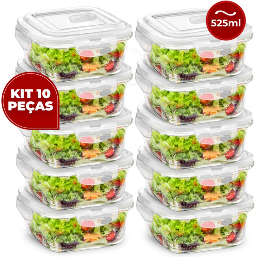 Kit 3, 5 e 10 Potes Hermético de Vidro 525ml C/ V