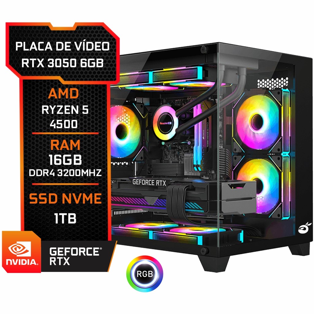 Pc Gamer RTX 3050, AMD Ryzen 5 4500, 16GB DDR4, SS