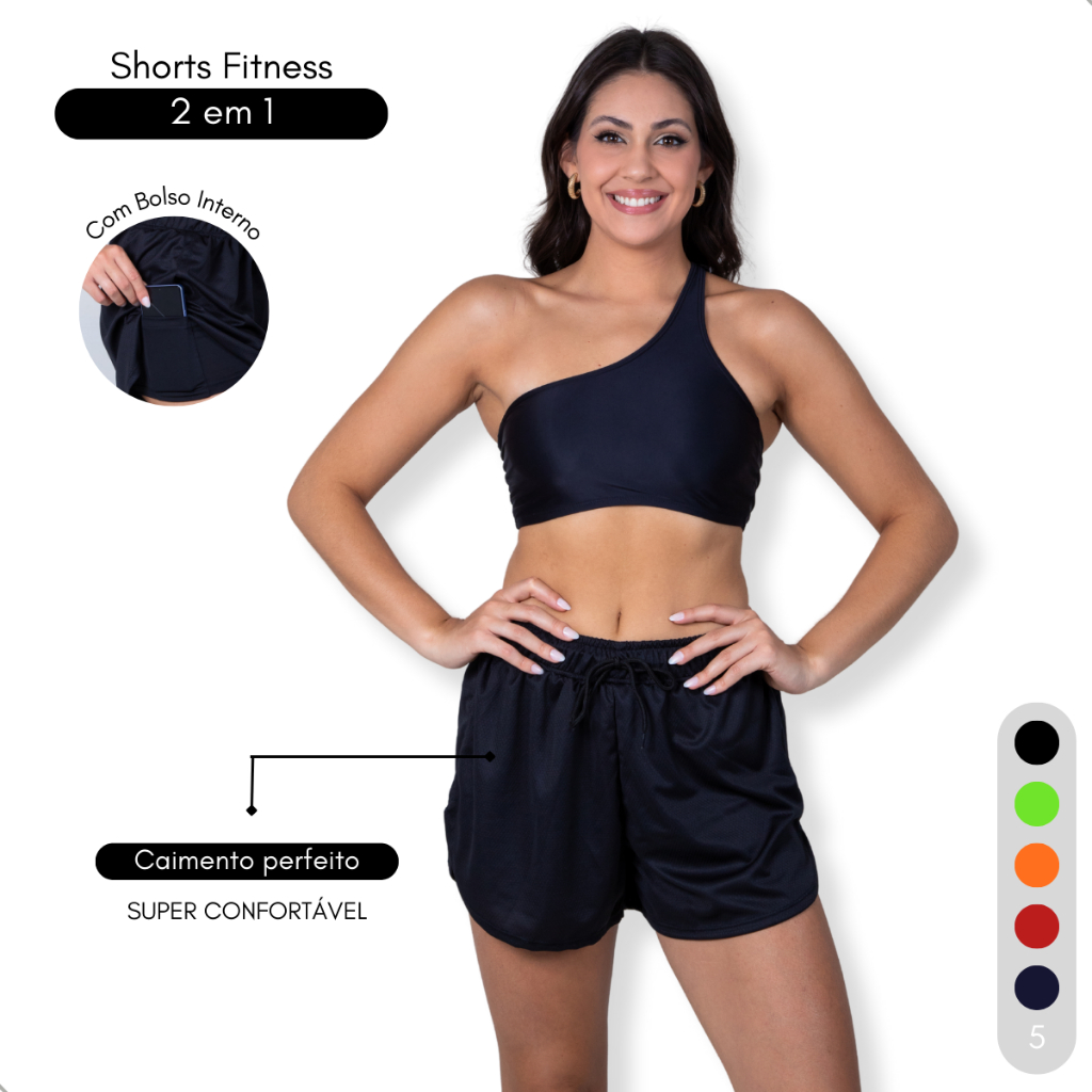 Shorts Duplo Feminino 2 Em 1 Corrida Academia Trei