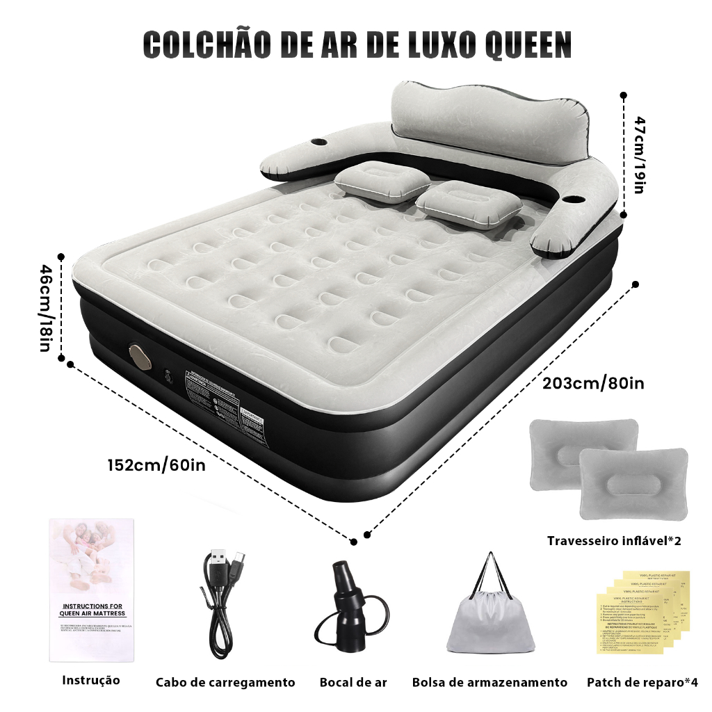 Colchão Inflável Queen  com Bomba Elétrica Embu