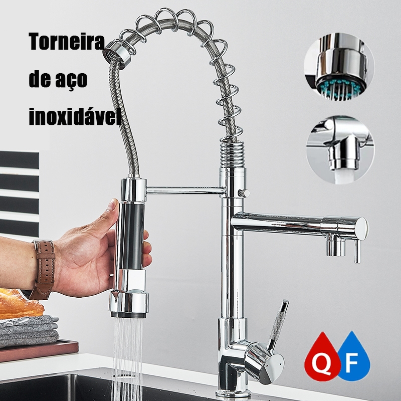 Torneira Cozinha Gourmet Inox para Bancada parede 