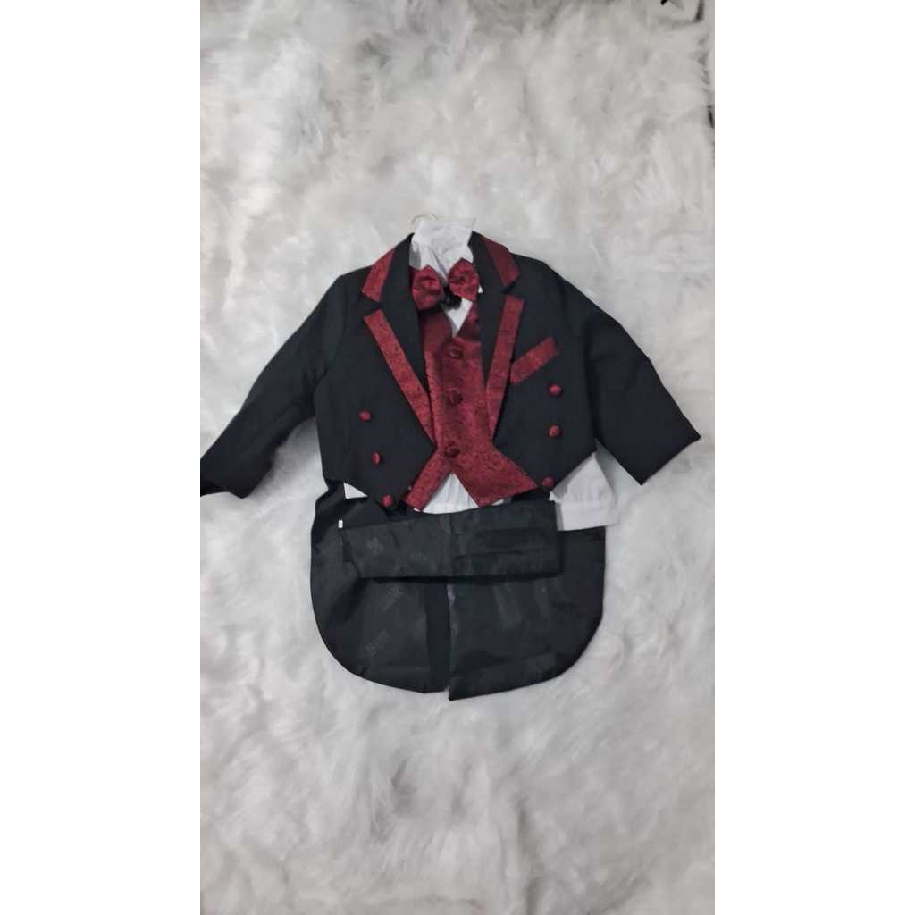 kit terno smoking infantil de 1 a 2 anos, preto co