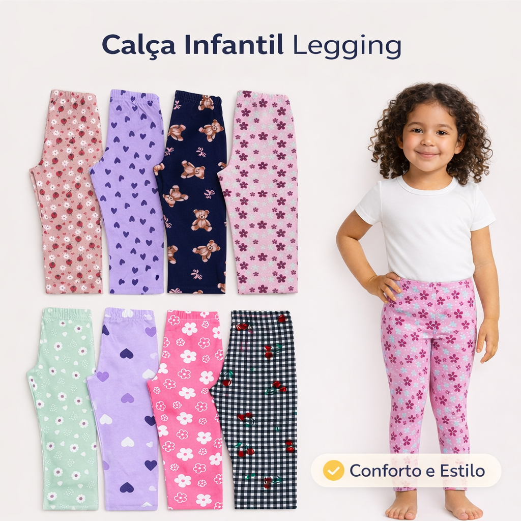 Kit 3 Legging Infantil Estampada Algodão Tamanhos