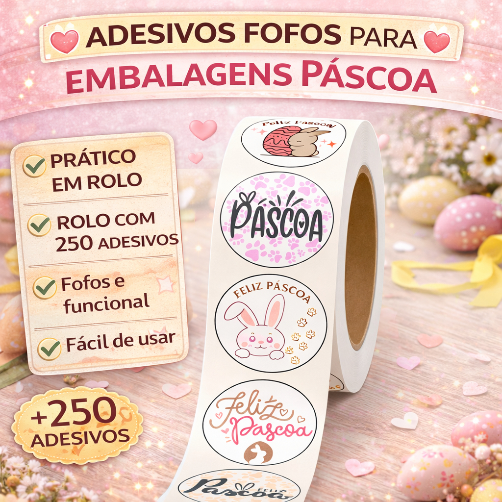 250 Adesivos Fofos | Modelo Feliz Páscoa | Papela