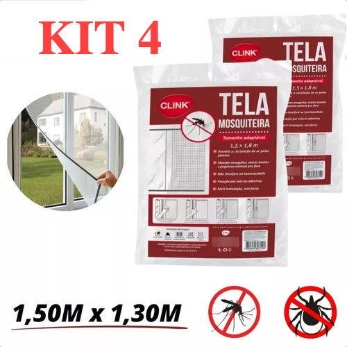 Kit 4 Tela Mosquiteira Janela Velcro Ajustável An