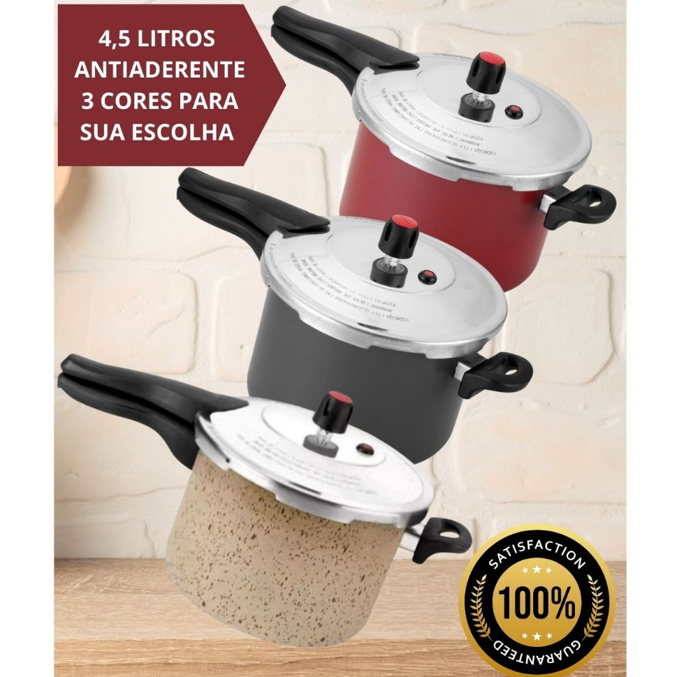 Panela de Pressão 4.5l Antiaderente/Teflon Fecham