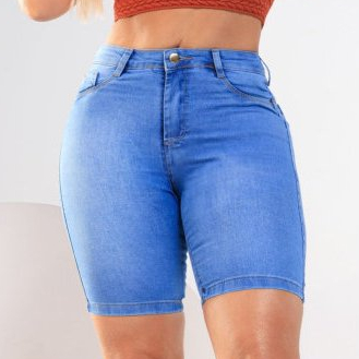 Bermuda jeans Feminina Meia Coxa Clara Cintura Alt