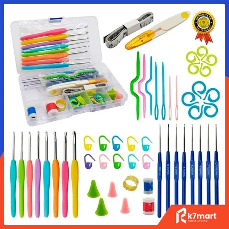 KIT CROCHÊ COMPLETO FERRAMENTAS AGULHAS, TESOURA