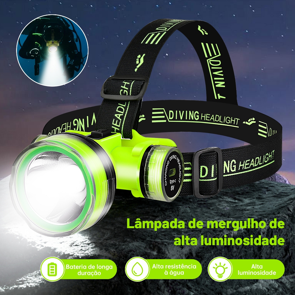 Lanterna de Cabeça LED 2000 Lumens IPX8 Recarreg�