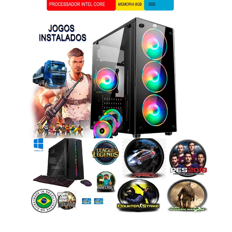 computador i5 cpu gamer barato 8gb ssd128g + hd500