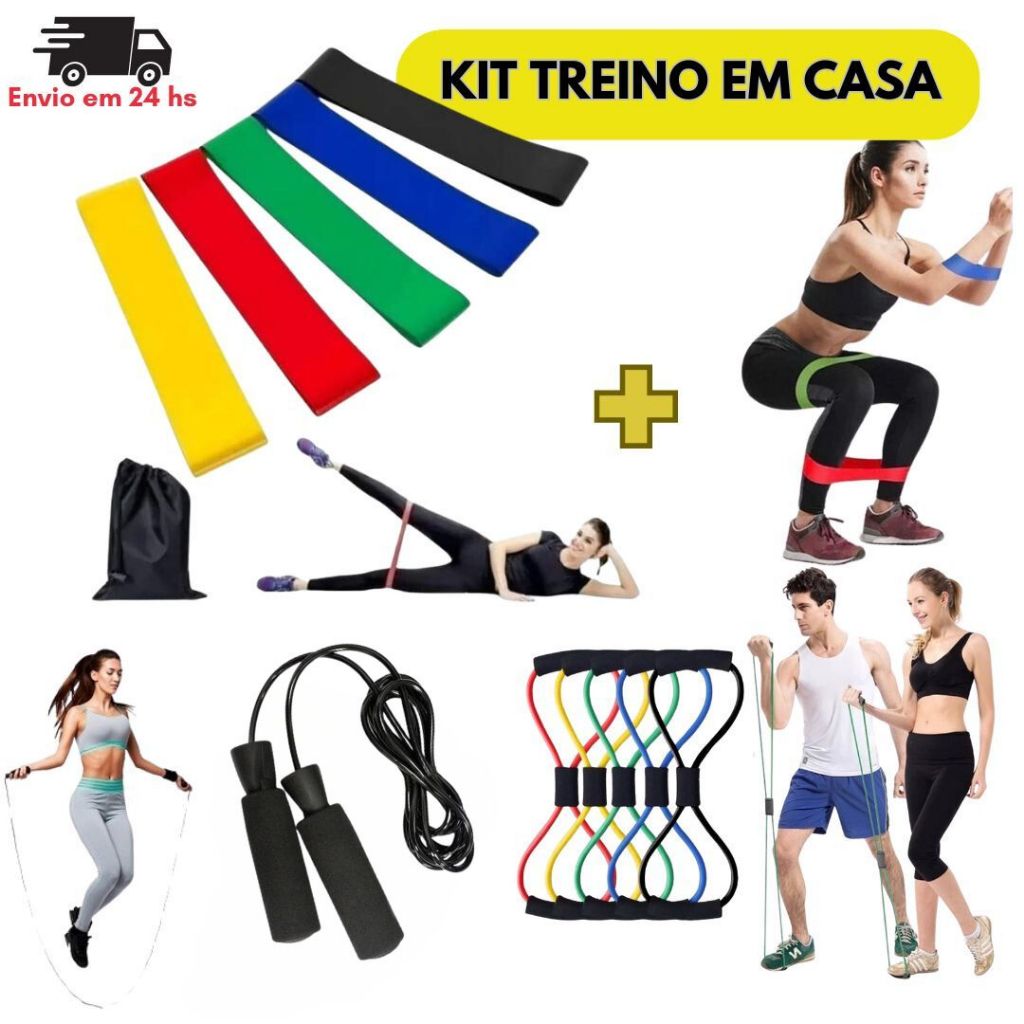 Kit Treino Em Casa Corda de Pular + Kit 5 Faixas M