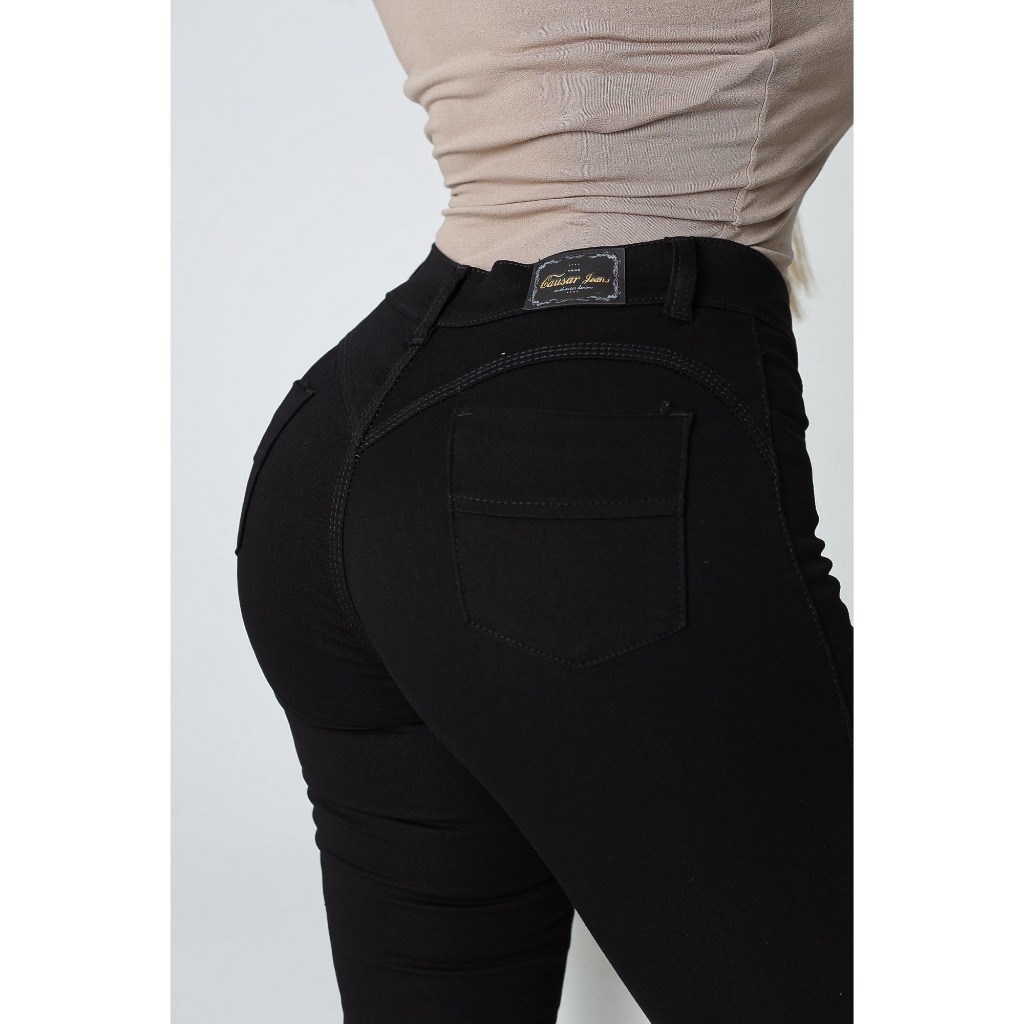 Calça Jeans Preta Skinny Com Lycra Cintura Alta C