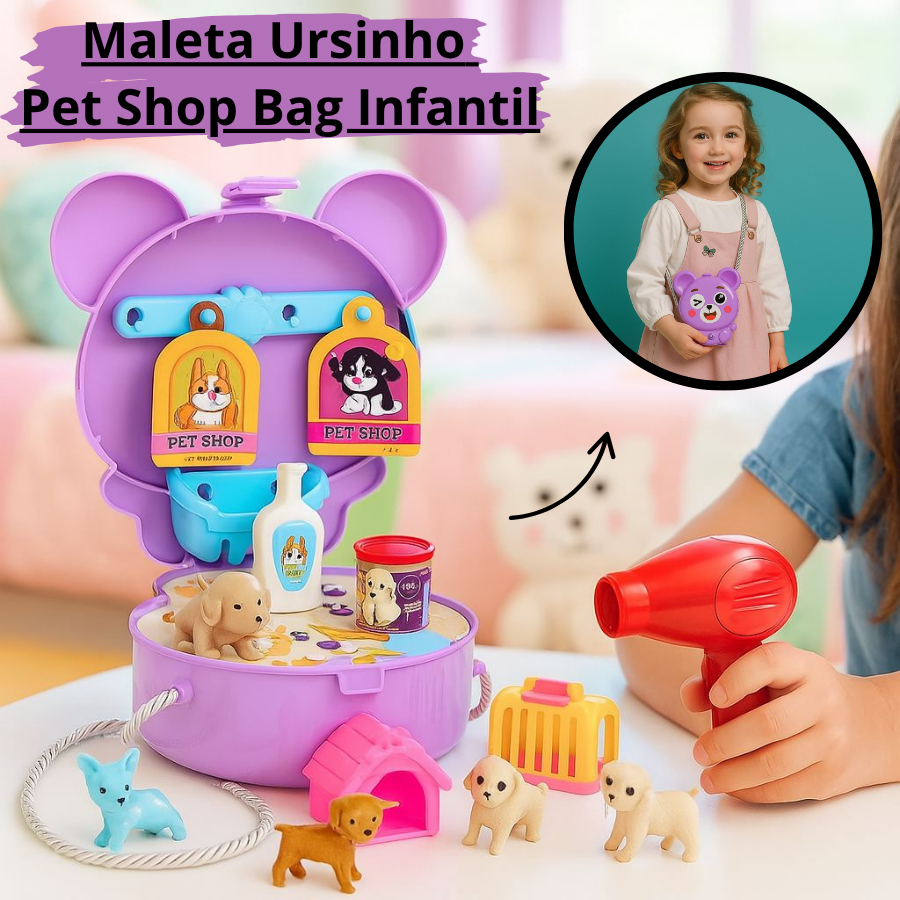 Maleta Ursinho Pet Shop Bag Infantil Bolsinha Brin