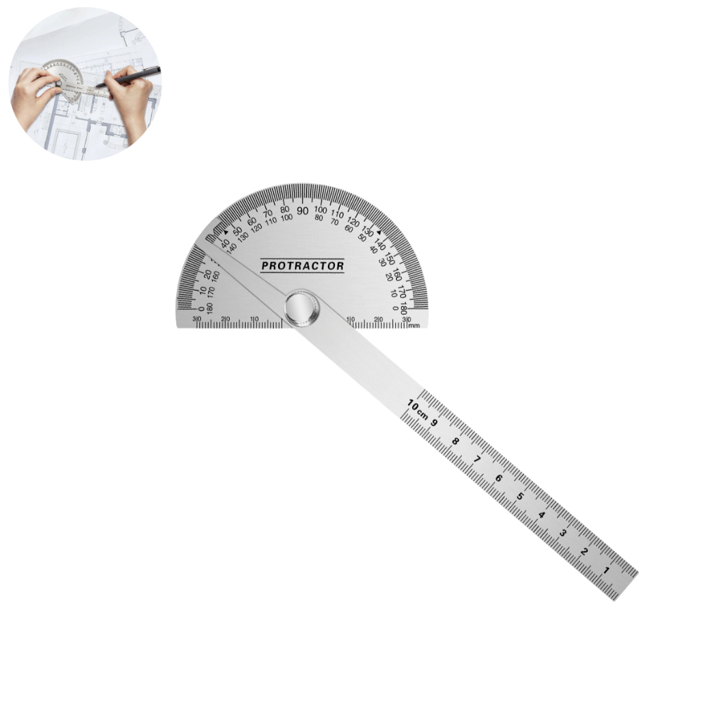 Transferidor De Grau 0-180. Em Aço Inox Com Régu