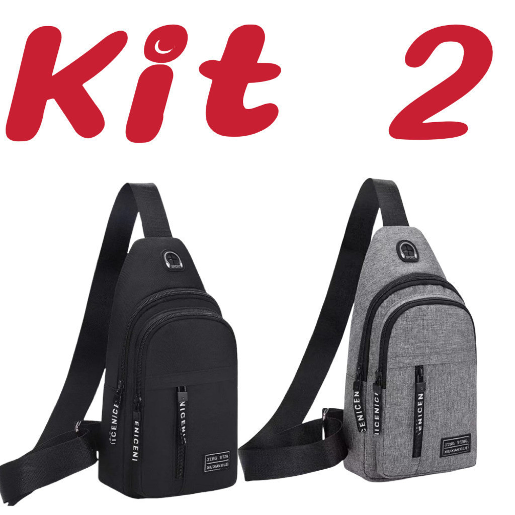 Kit 2 Bolsa Mochila De Peito Tiracolo Pochete Masc