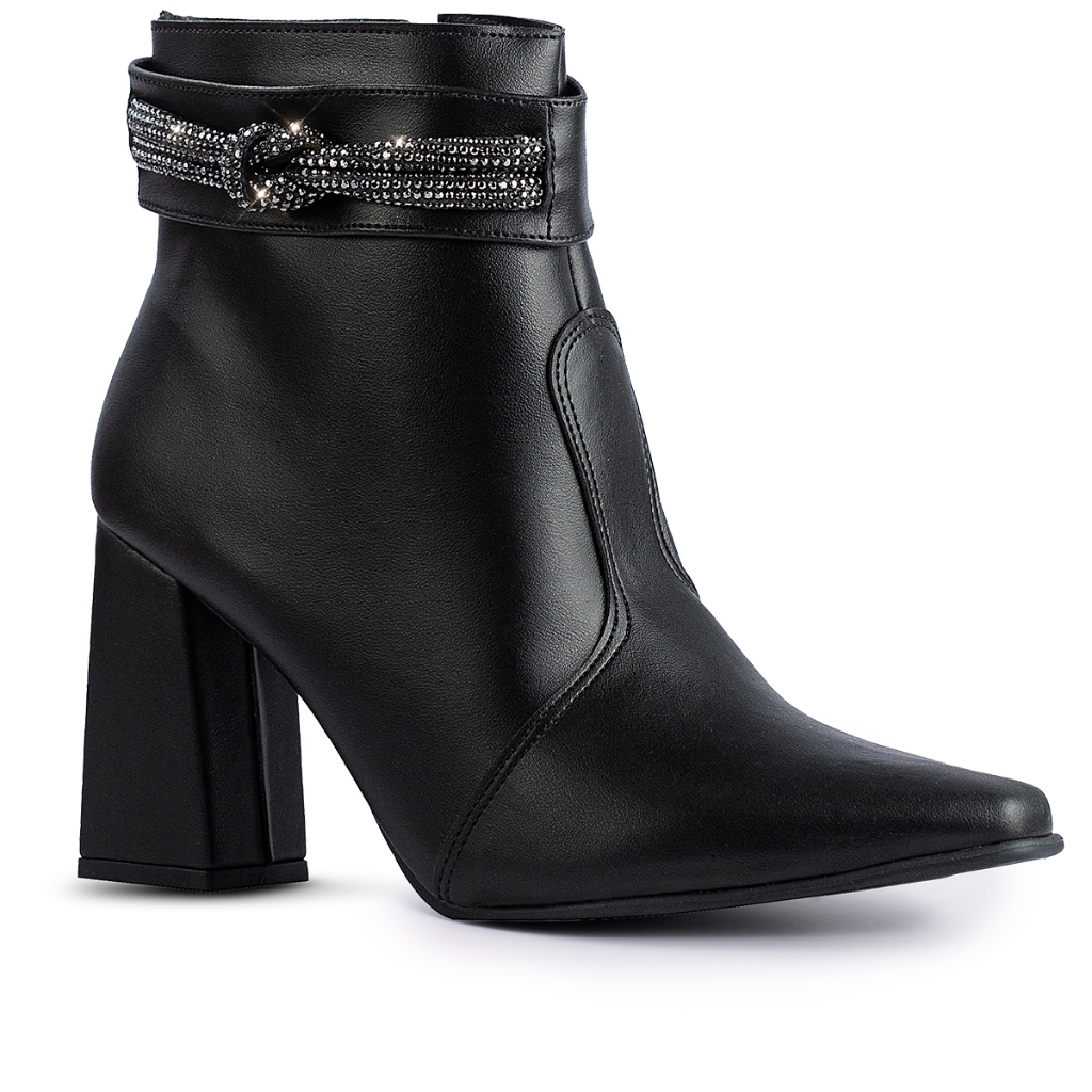 Bota Feminina Lumiss Strass Salto Alto Grosso Bico