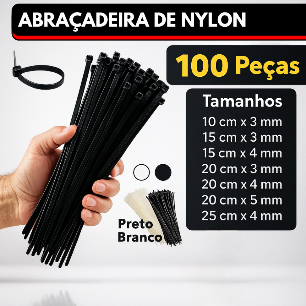 Kit 100 Abraçadeira de Nylon Cinta Plástica Enfo