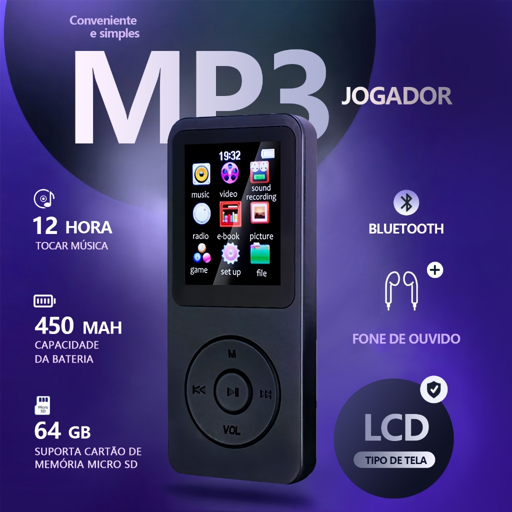 MP3 Player Bluetooth 5.0 HIFI Esportes Música Alt