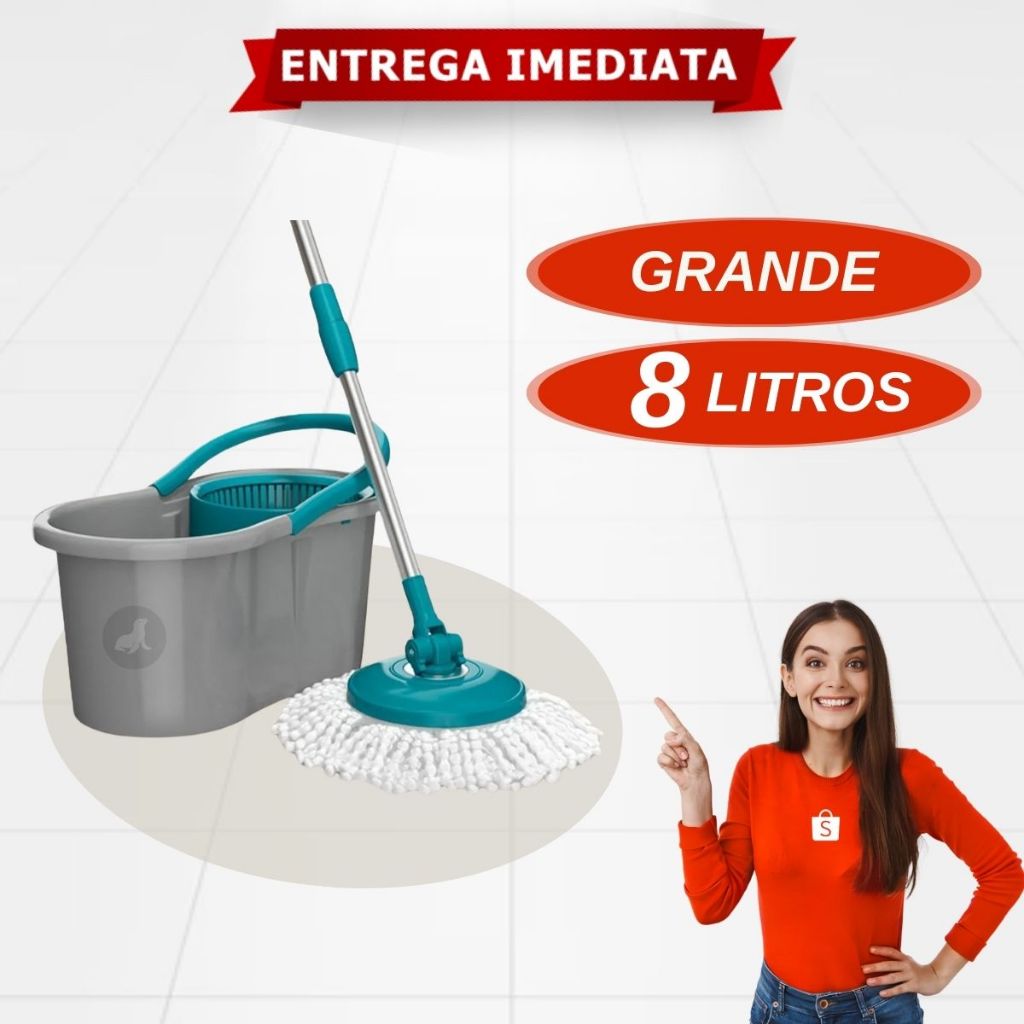 Mop Giratório 8 Litros Fit Cesto de Plástico