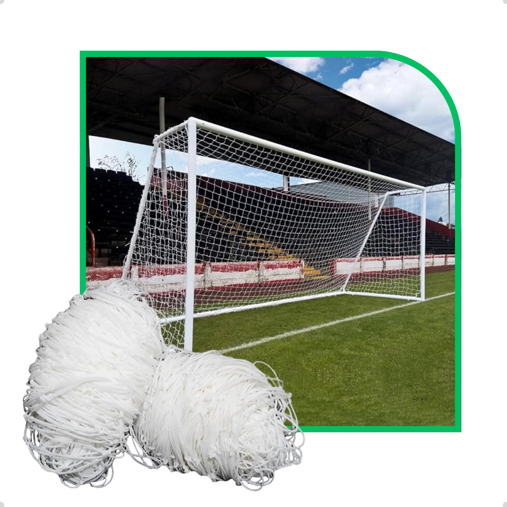 Par de Rede de Futebol Campo Quadrada Fio 4mm Seda